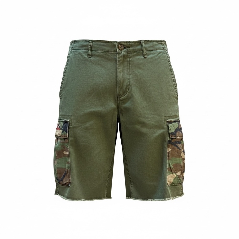 Denim Supply Ralph Lauren Men Cargo Shorts Green Camo Flag Patch NWT Size 33